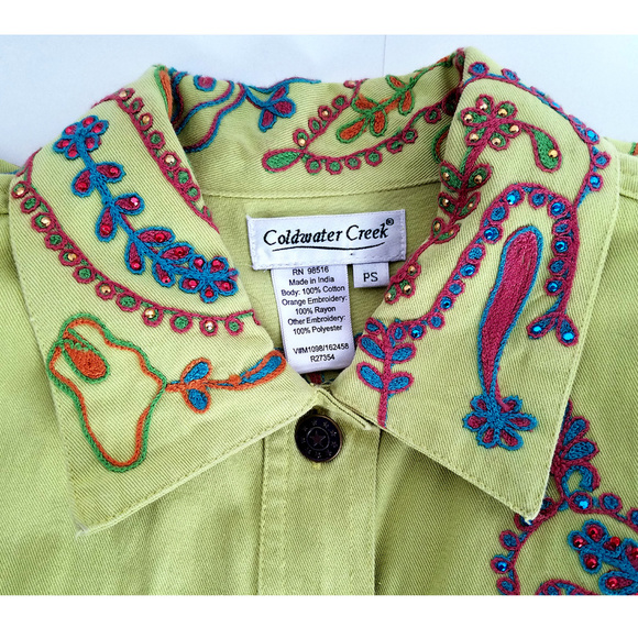 Coldwater Creek Lime Embroidered Denim Jacket Sz S - Picture 8 of 8